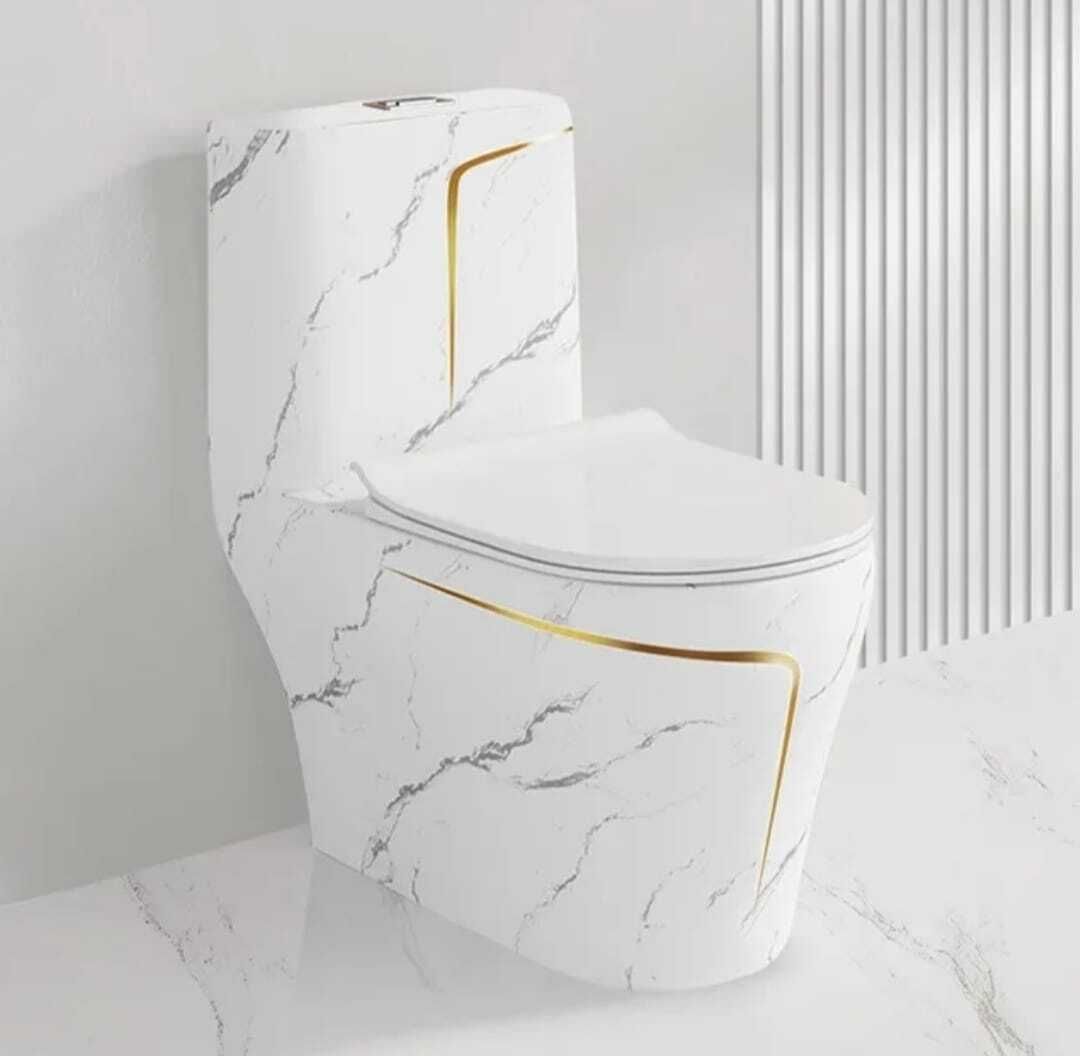 C08 Premium White Marble commode with Yellow Finishing Line and Round Flush Button Western Commode-image-26