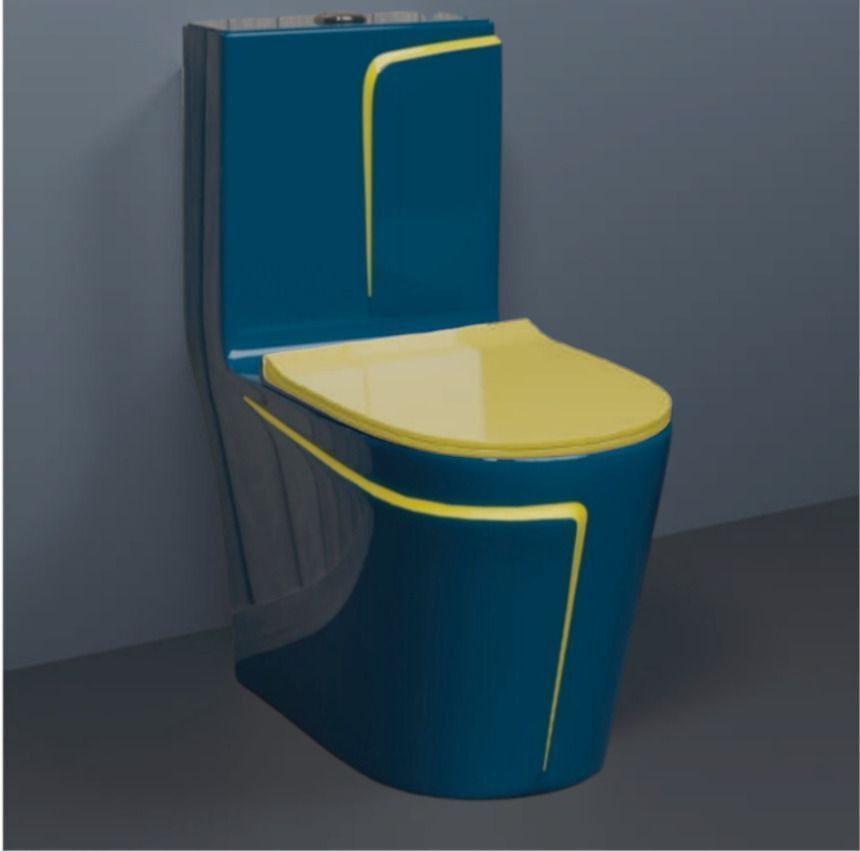 Premium Quality 99926 Shining Royal Blue commode with Yellow Finishing Line & Seat Cover& Round Flush Button Western Commode-image-32