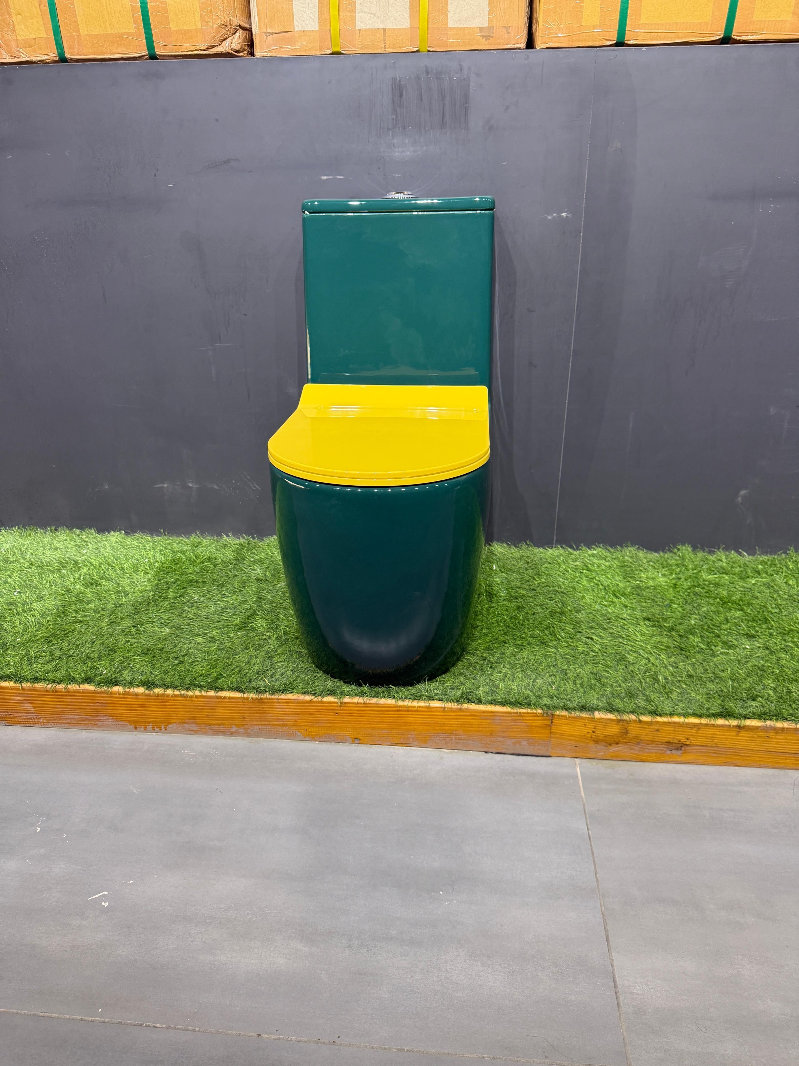 lily Premium Quality Royal Green Western Toilet/Water Closet/Commode With Soft Close Yellow Toilet Seat Cover With Round Flush Button Western Commode-picture-15