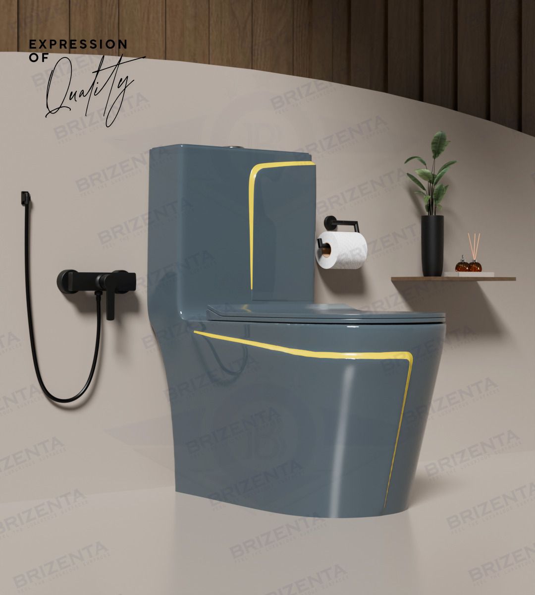 11013 Ceramic Slate Grey commode with Yellow Line Finishing 11013 Western Commode-image-4