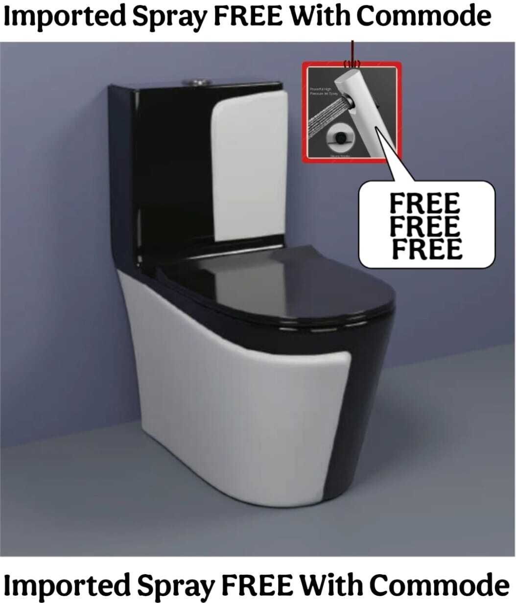 solano Premium Quality C021 Premium Quality Shining Black commode with Steel Grey Finish and Round Western Commode-picture-25