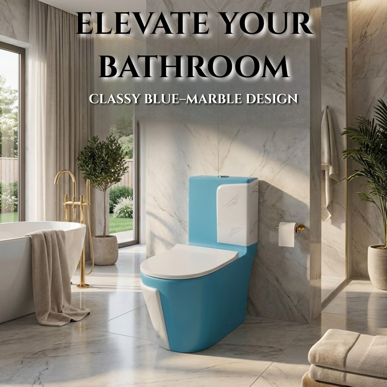 Blue–Marble One-Piece Western Toilet | Soft-Close Seat, Dual Flush Eco-Smart | Modern Bathroom WC for Home & Hotels Western Commode-image-11