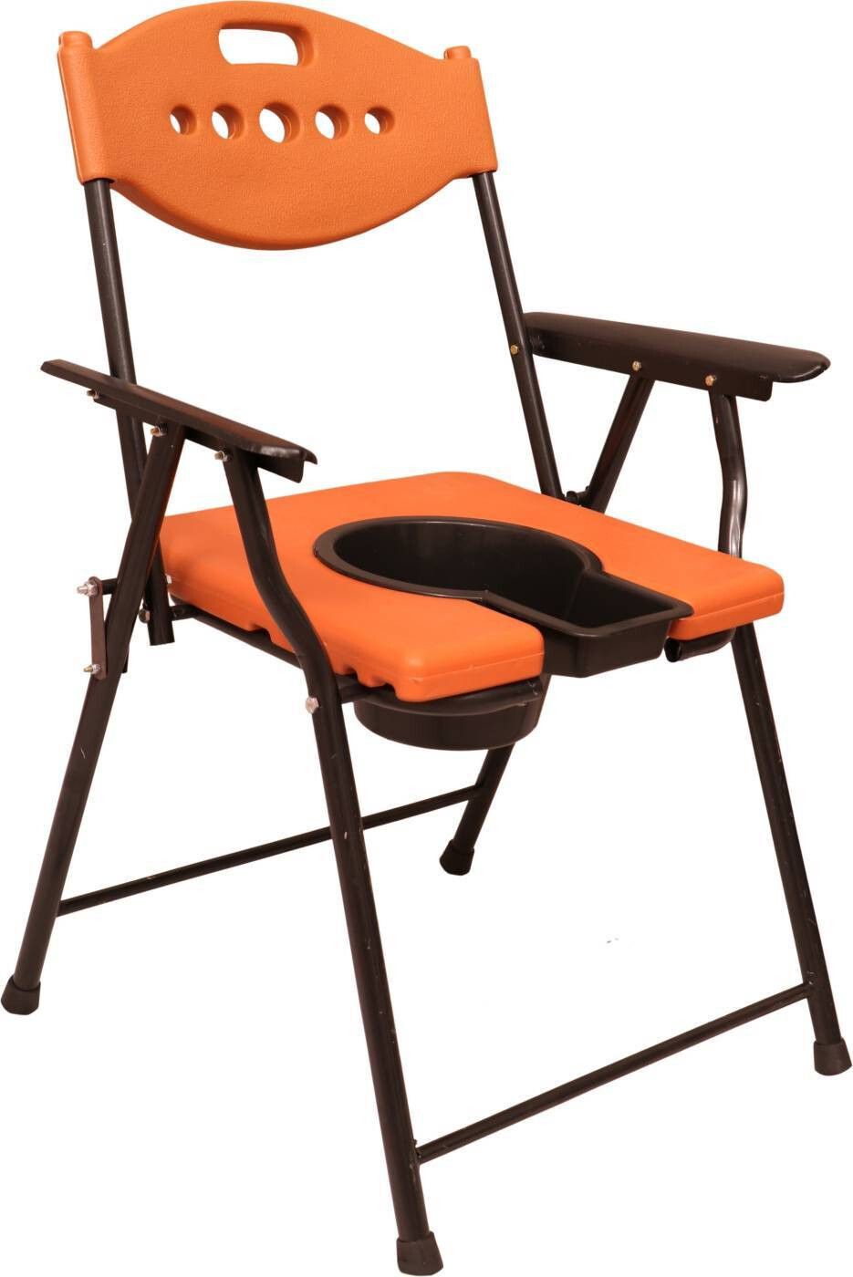 Orange chair with pot with stick Adult Indian Commode