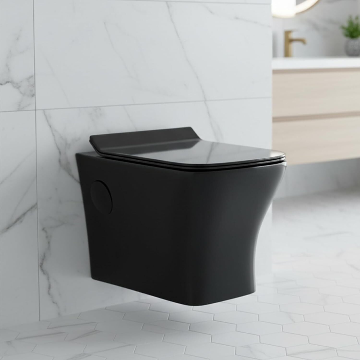 Wall Hung Western Commode, Floor-Mounted, P-Trap 9–12 inch, Soft-Close Seat, Dual-Flush, Ceramic, Black Glossy Western Commode-image-43
