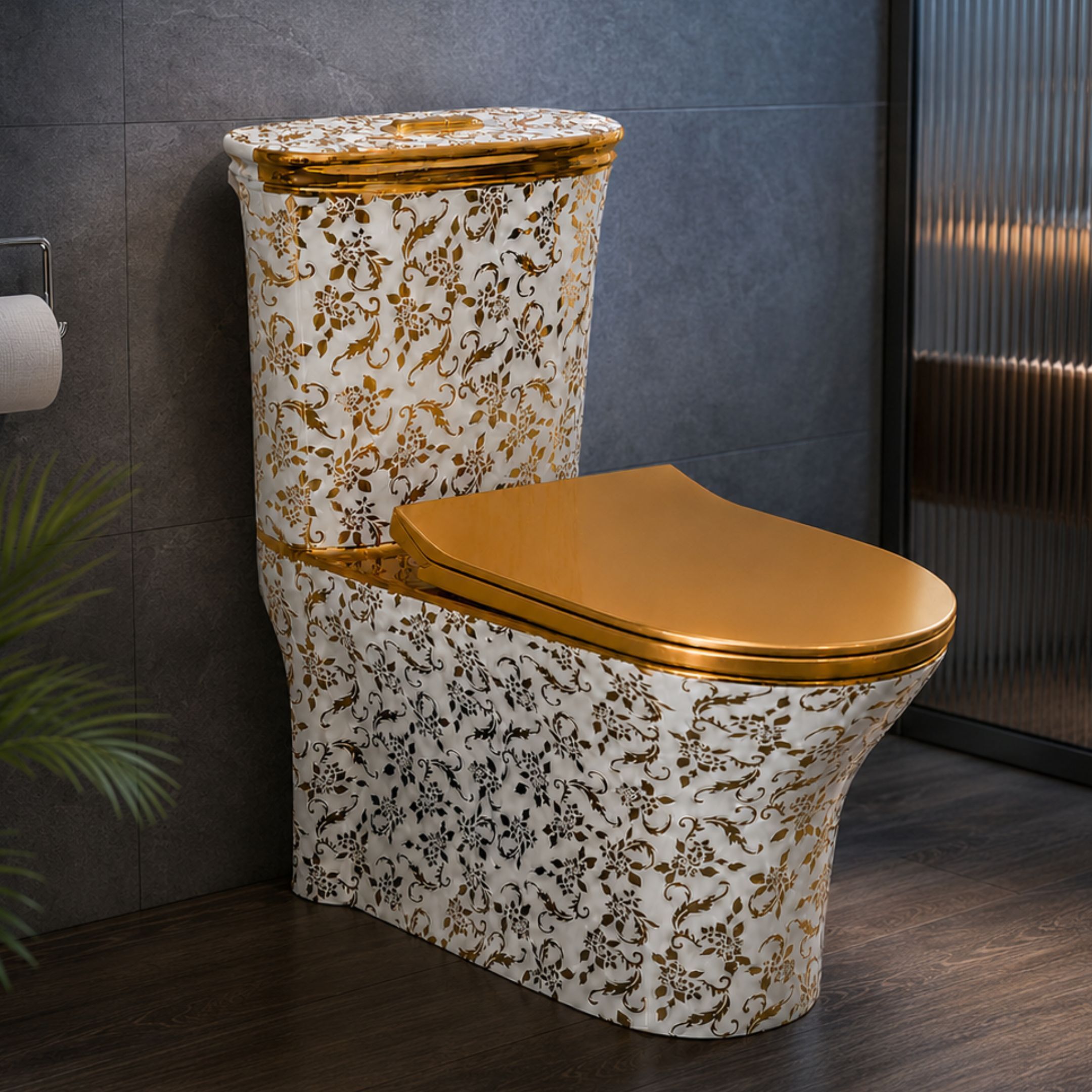 Gold One Piece Western Toilet | S-Trap, Soft-Close Seat | 5-Year Warranty | Floor Mounted toilet with Dual Flush 3/6L | Wash Down Flushing | Water Saving Western Commode-image-8