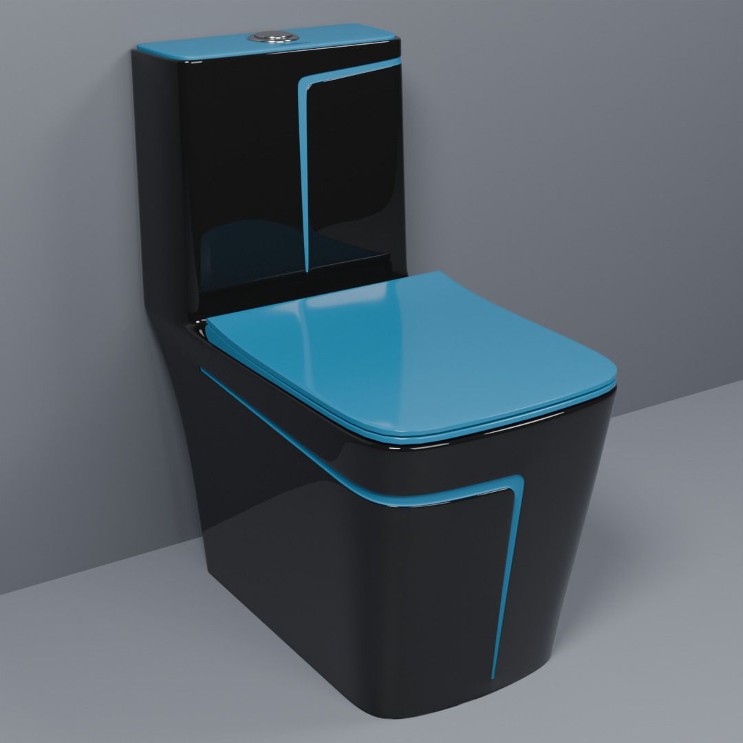 dot C/T027 Premium Quality Shining Black Commode With SKY Blue Finishing Line And Round Flush Button Western Commode-picture-13