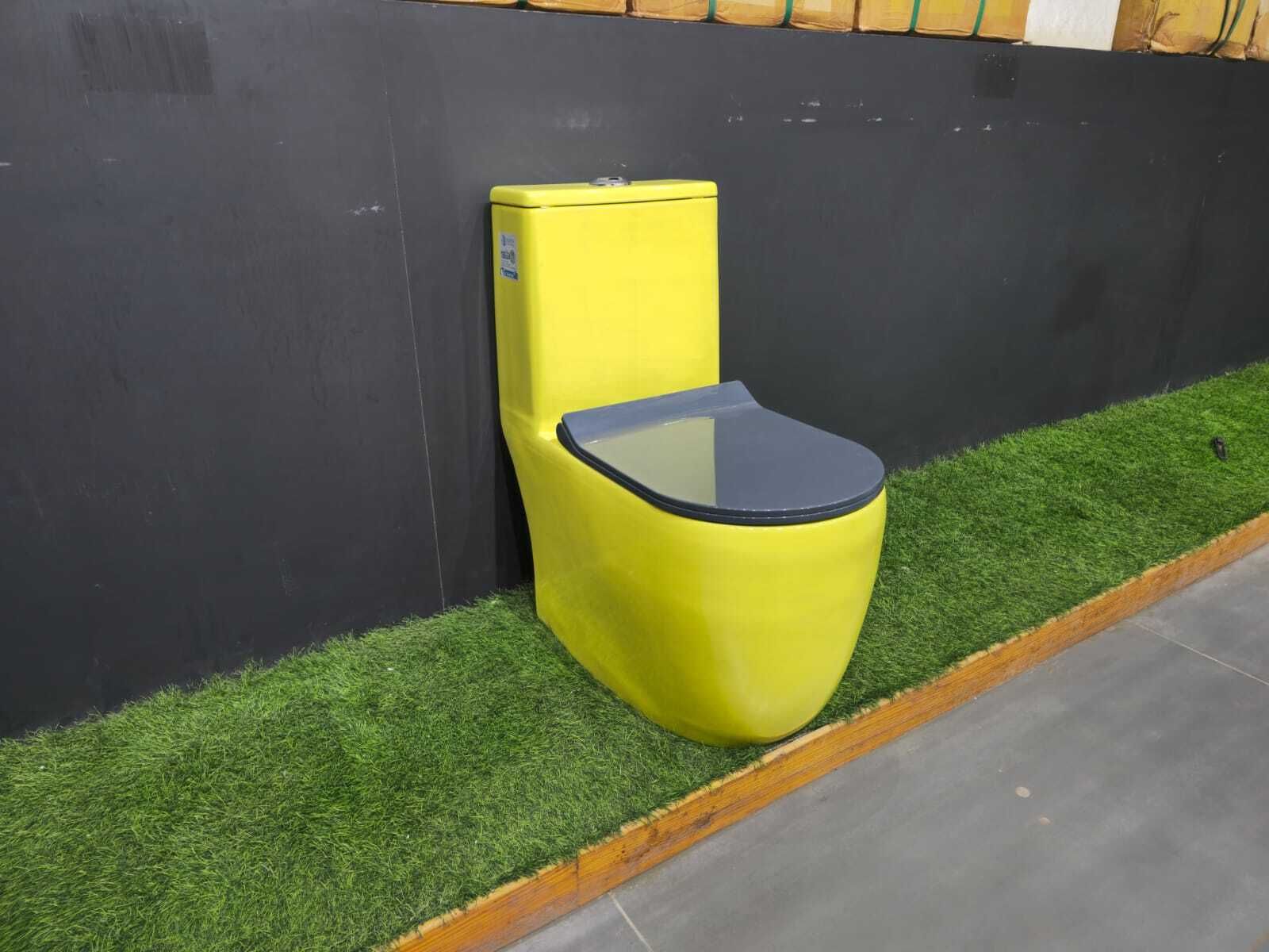 Premium Quality Light Yellow Western Toilet/Water Closet/Commode With Soft Close Grey Toilet Seat Cover With Round Flush Button Western Commode-image-23