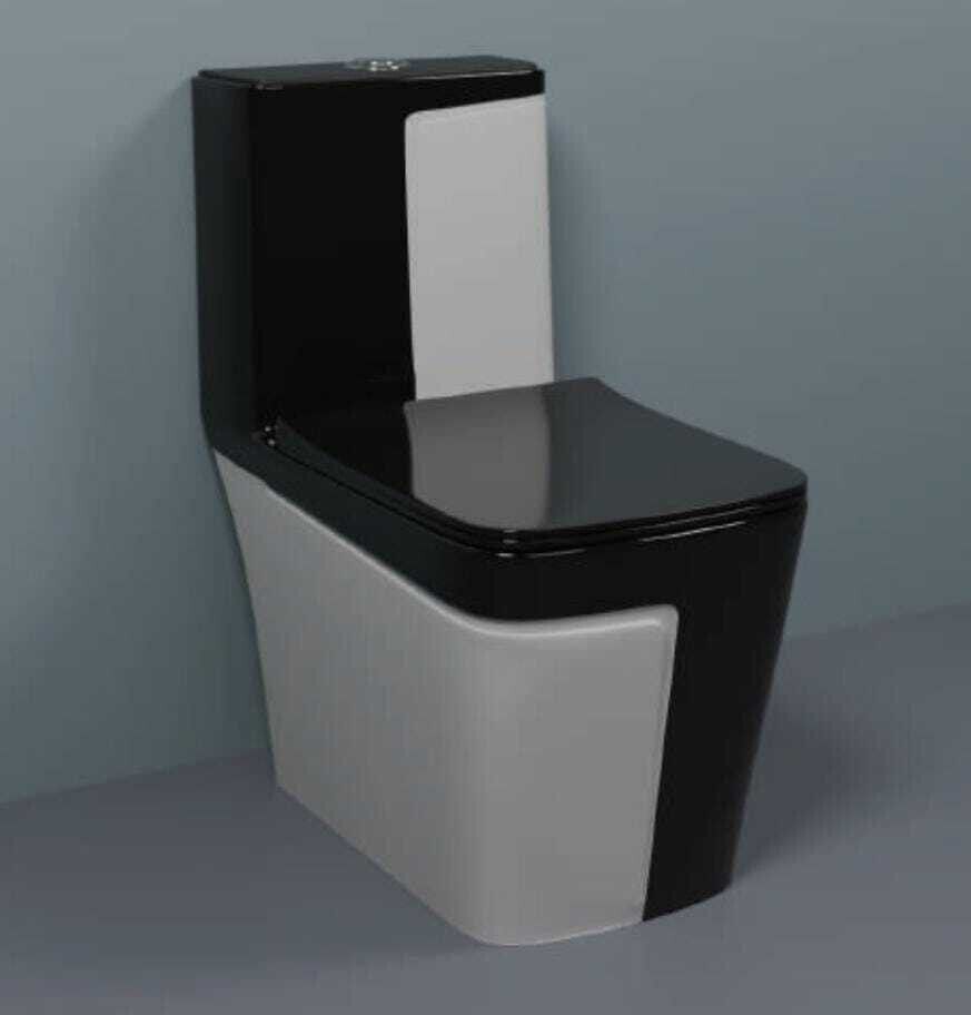 lurexa C/T021 Premium Quality Shining Black Commode With Steel Grey Matt Finish And Round Flush Button Western Commode-picture-24