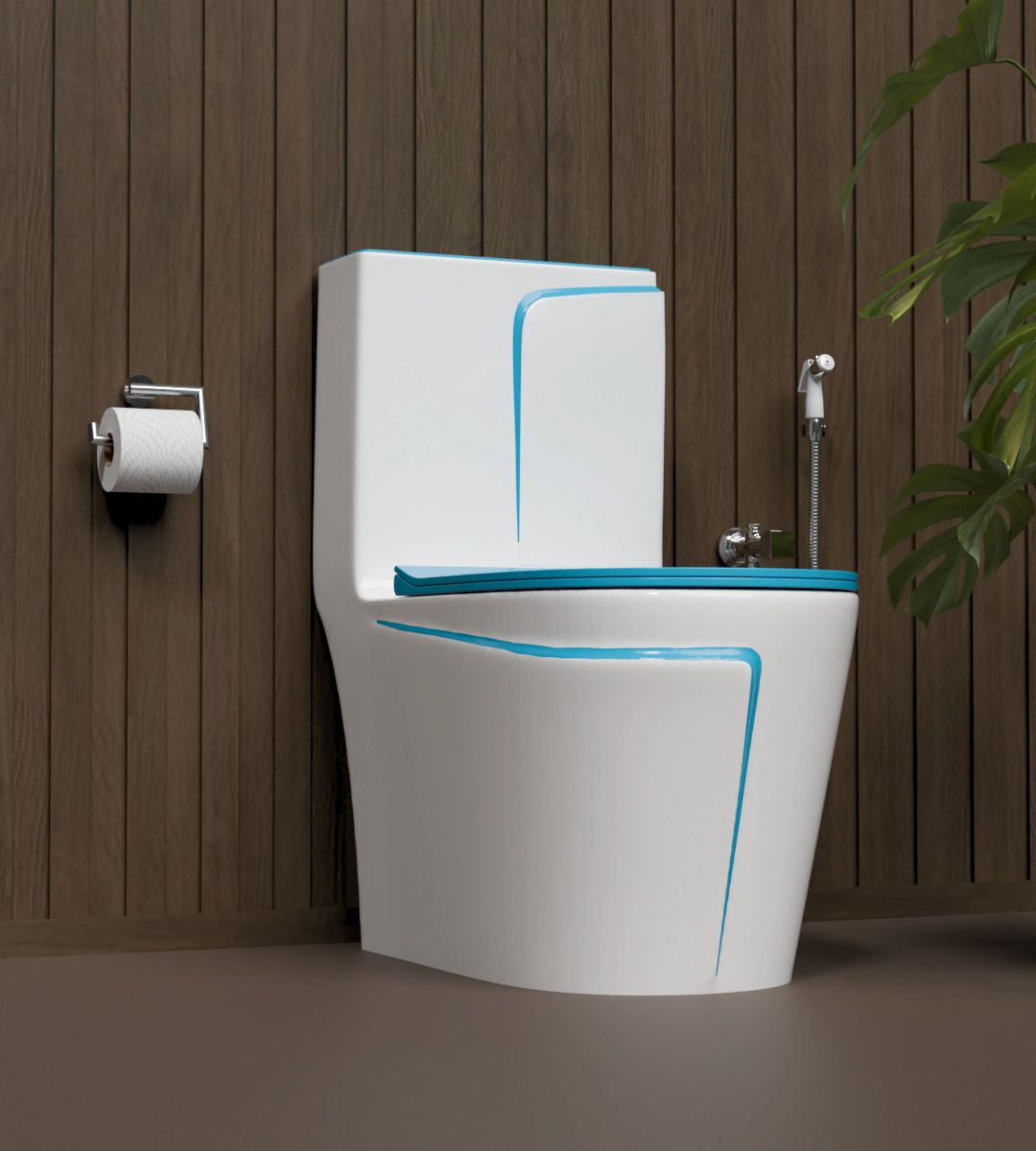 Ceramic White commode with T. Blue Finishing 11003 Western Commode-image-0