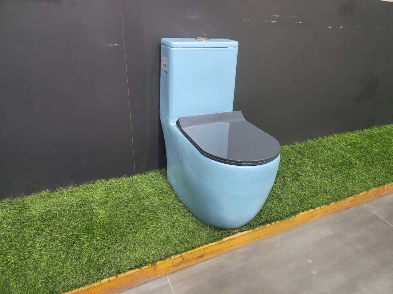 dot Premium Quality S. Blue Matt Western Toilet/Water Closet/Commode With Soft Close Grey Toilet Seat Cover With Round Flush Button Western Commode-picture-42