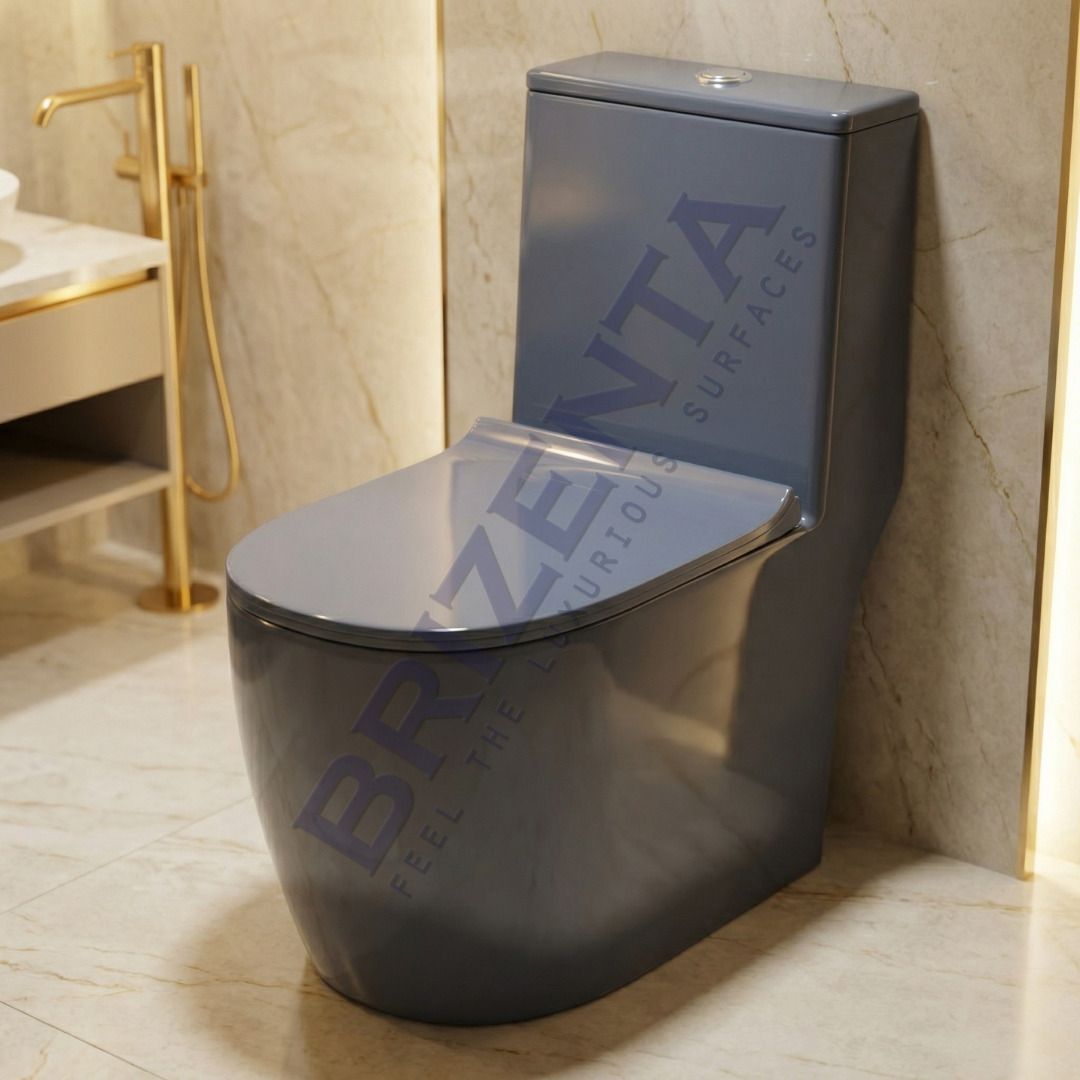 WashDown S-Trap Ceramic Shining GREY Bathroom commode with Round Flush Button Commode for Toilet/Ceramic One Piece Toilet Western Commode-image-0