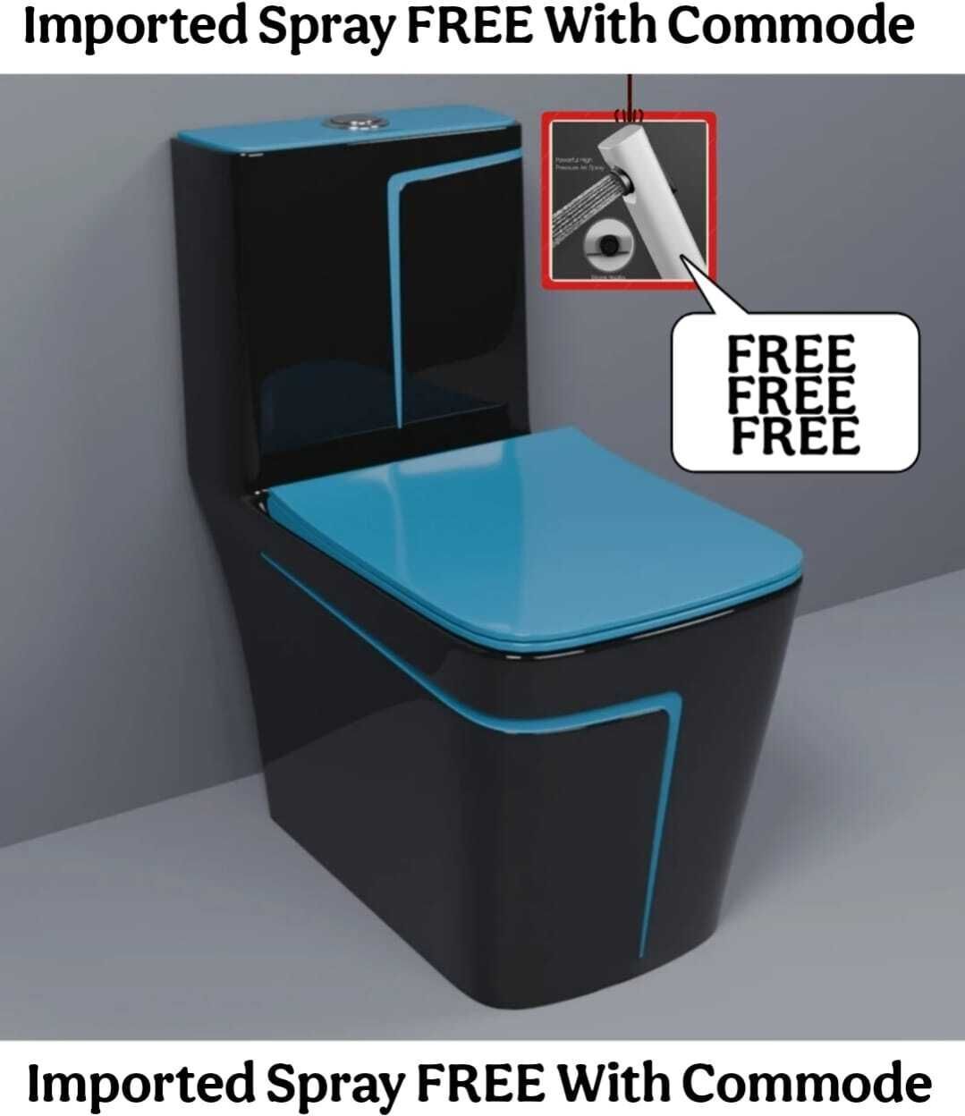 solano Dimond Quality LT027 Super Black commode with SKY Blue Finishing Line and Round Flush Button Western Commode-picture-15