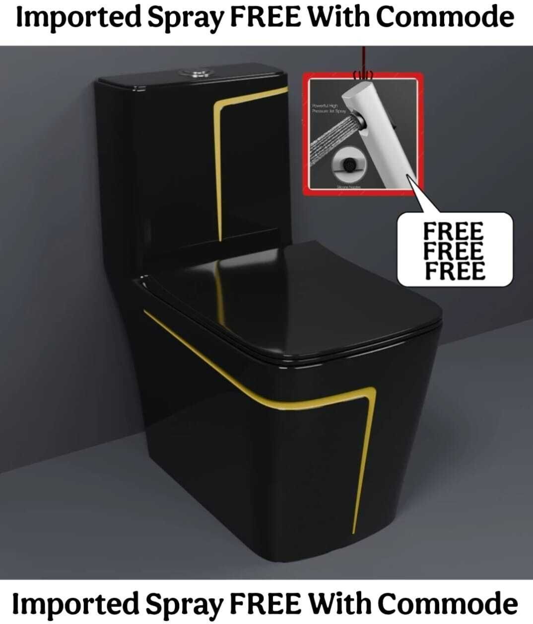 solano C/T010 Premium Quality Shining Black commode with Yellow Finishing Line and Round Flush Button Western Commode-picture-24