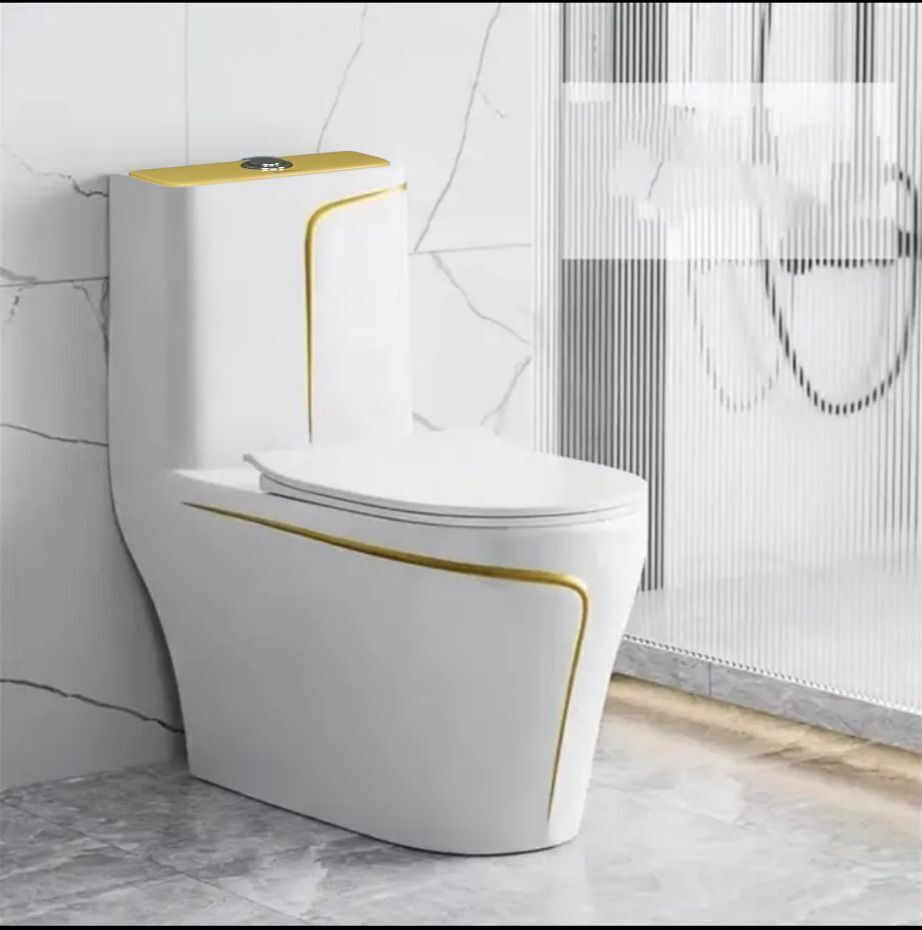 Premium Quality 1005 Shining White commode with Yellow Finishing Line and Round Flush Button Western Commode-image-19