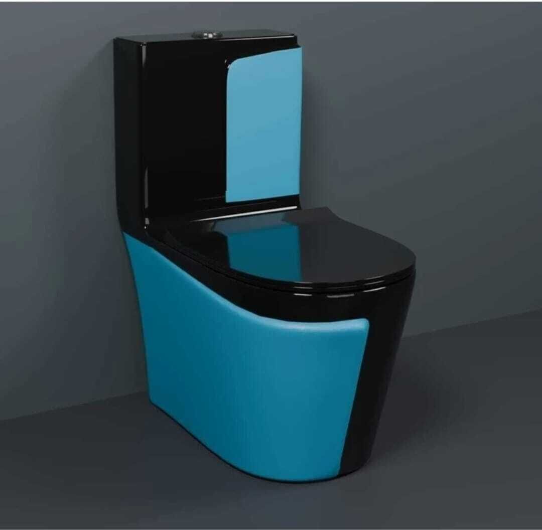 Premium Quality 1019 Shining Black commode with Blue Matt Finish and Round Flush Button Western Commode-image-9