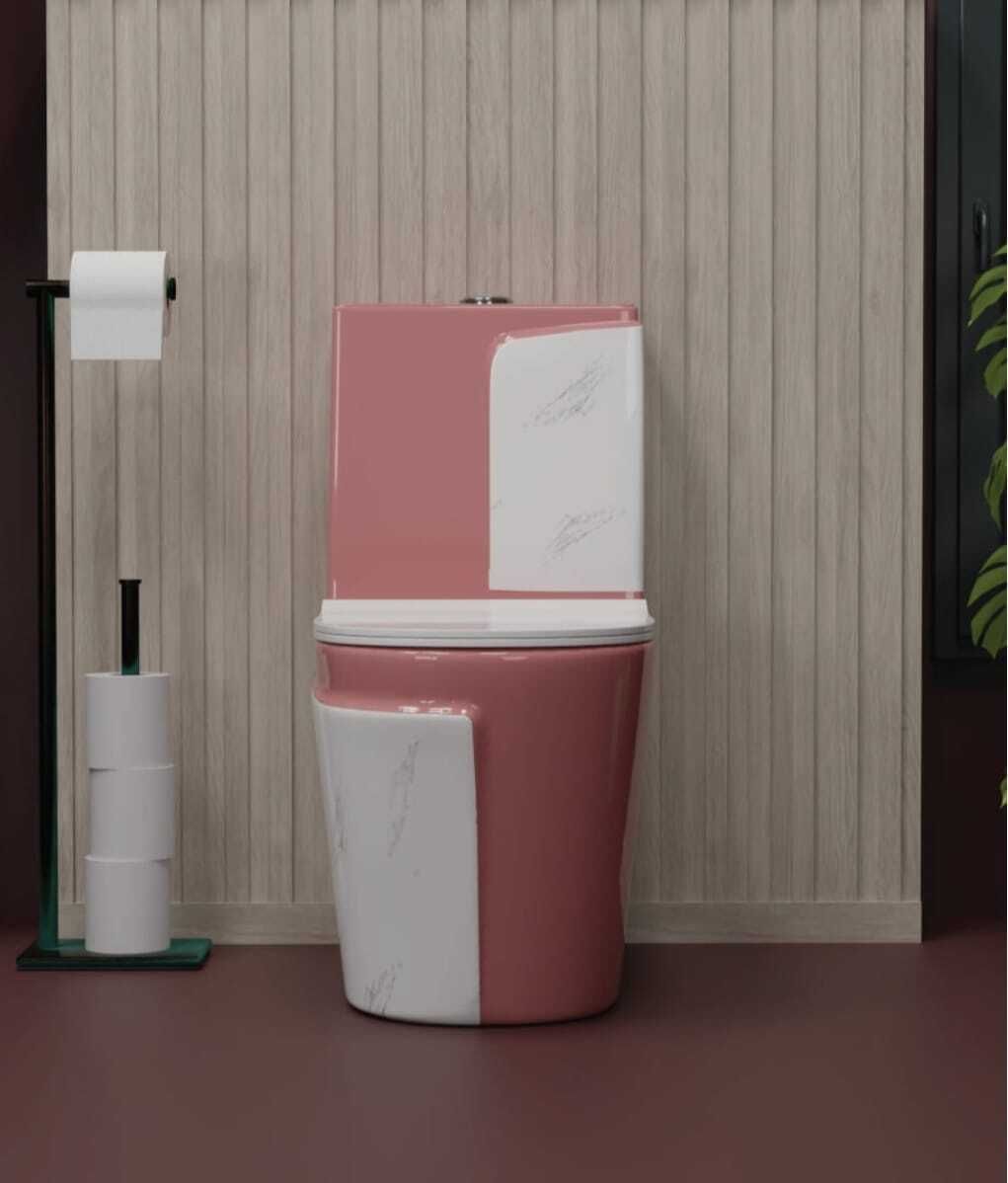dot C/T015 Premium Quality Shining O.Pink Commode With White Marble Finish And Round Flush Button Western Commode-picture-38