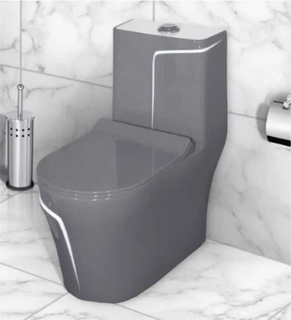 C011 Premium Grey commode with White Finishing Line and Round Flush Button Western Commode-image-0