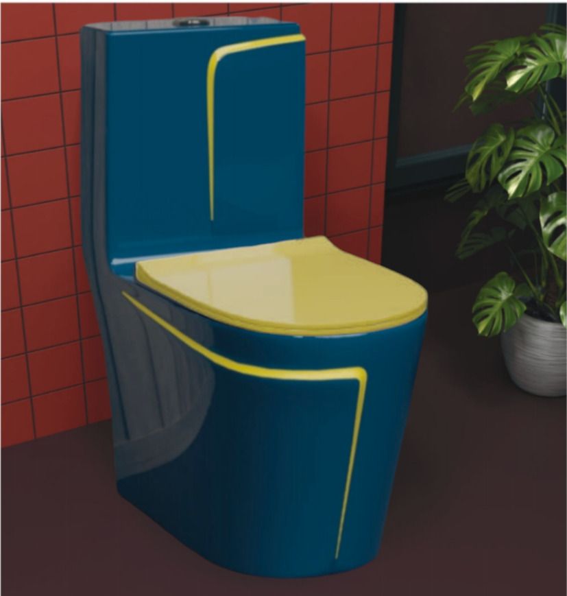 dot C9926 Premium Quality Premium Quality Shining Royal Blue commode with Yellow Finishing Line Western Commode-picture-20