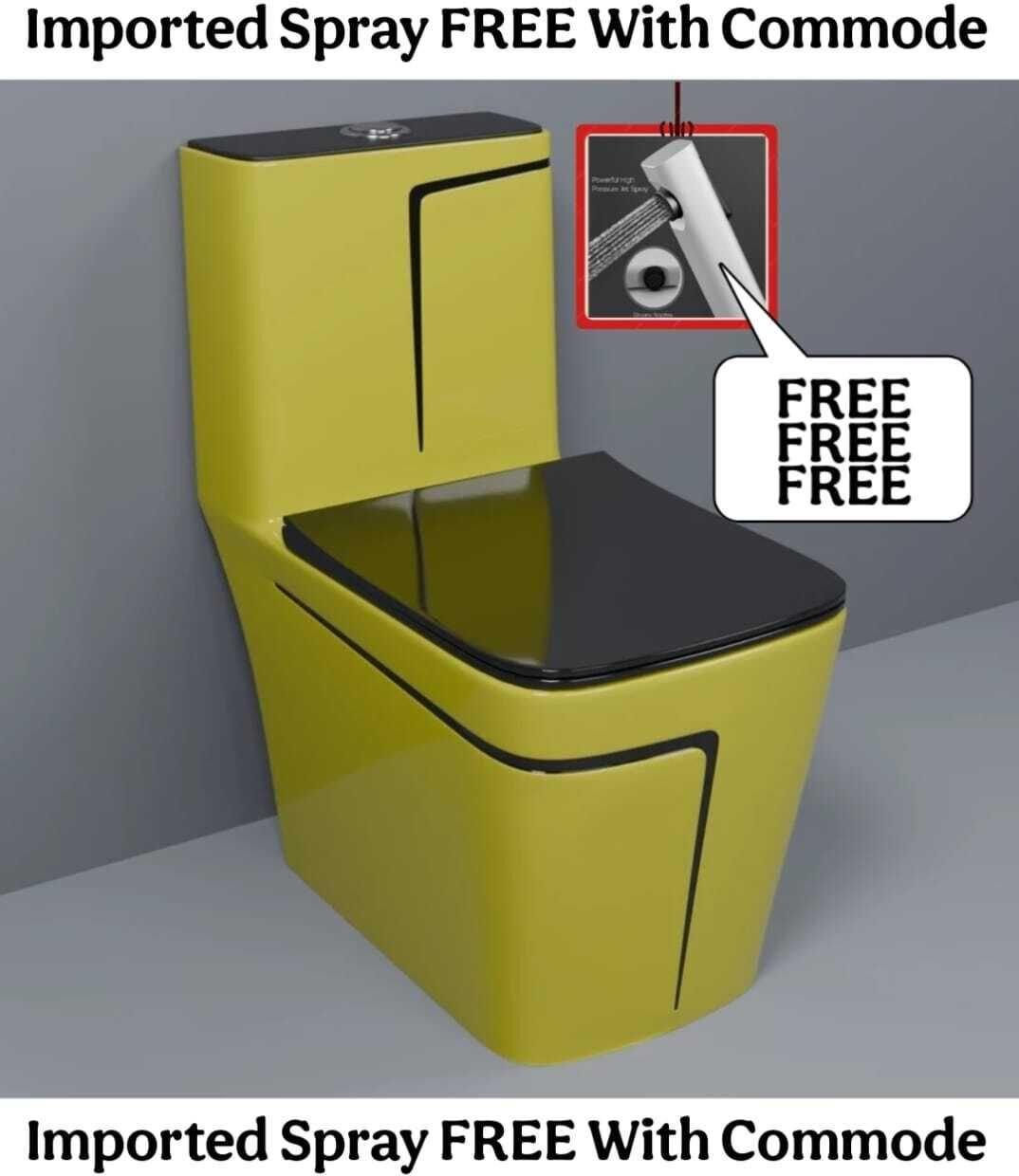 solano C/T023 Premium Quality Shining Matt Yellow Commode With Black Finishing Line And Round Flush Button Western Commode-picture-17