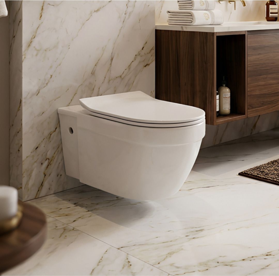 | Wall Hung Western Toilet for Bathroom with 10 Year Glaze Warranty | Dual Hole Tornado Flush | Seat Cover| L-KEY WALL MOUNTED | Western Commode-image-9