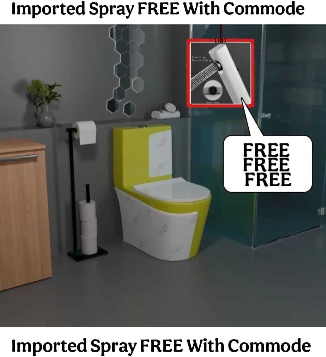 solano Premium Quality C017 Premium Quality Shining Yellow commode with White Marble Finish and Round Western Commode-picture-45