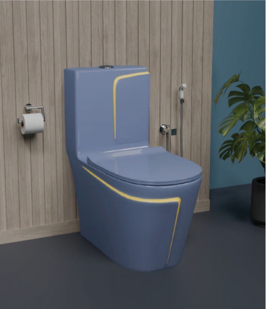 Premium Quality 1013 Shining Grey commode with Yellow Finishing Line and Round Flush Button Western Commode-image-17
