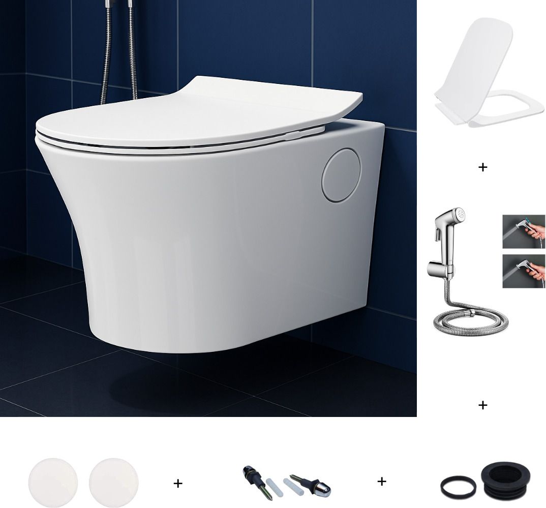 MICOSA Ceramic Rimless Wall Mounted Commode/P Trap Washdown Flush Commode Western Commode-image-23