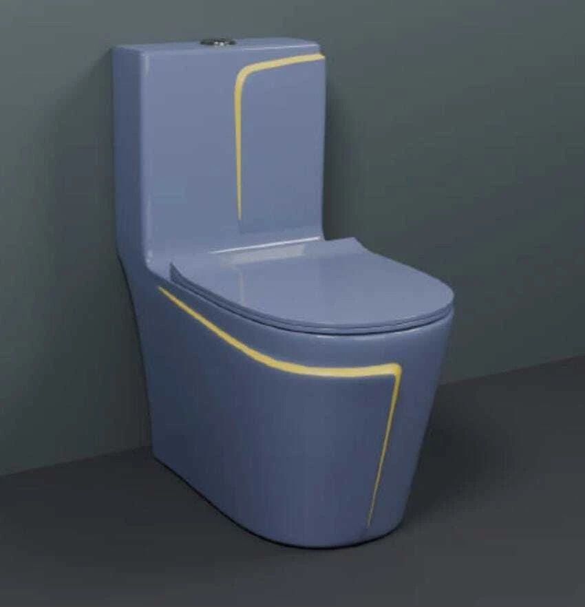 lurexa C013 Premium Grey commode with Yellow Finishing Line and Round Flush Button Western Commode-picture-10