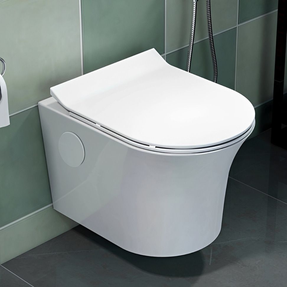 Platinium Ceramic Rimless Wall Hung Western Toilet, Water Closet Commode With Soft Close Toilet Seat - P Trap | Made of Ceramic | Western Commode-image-22