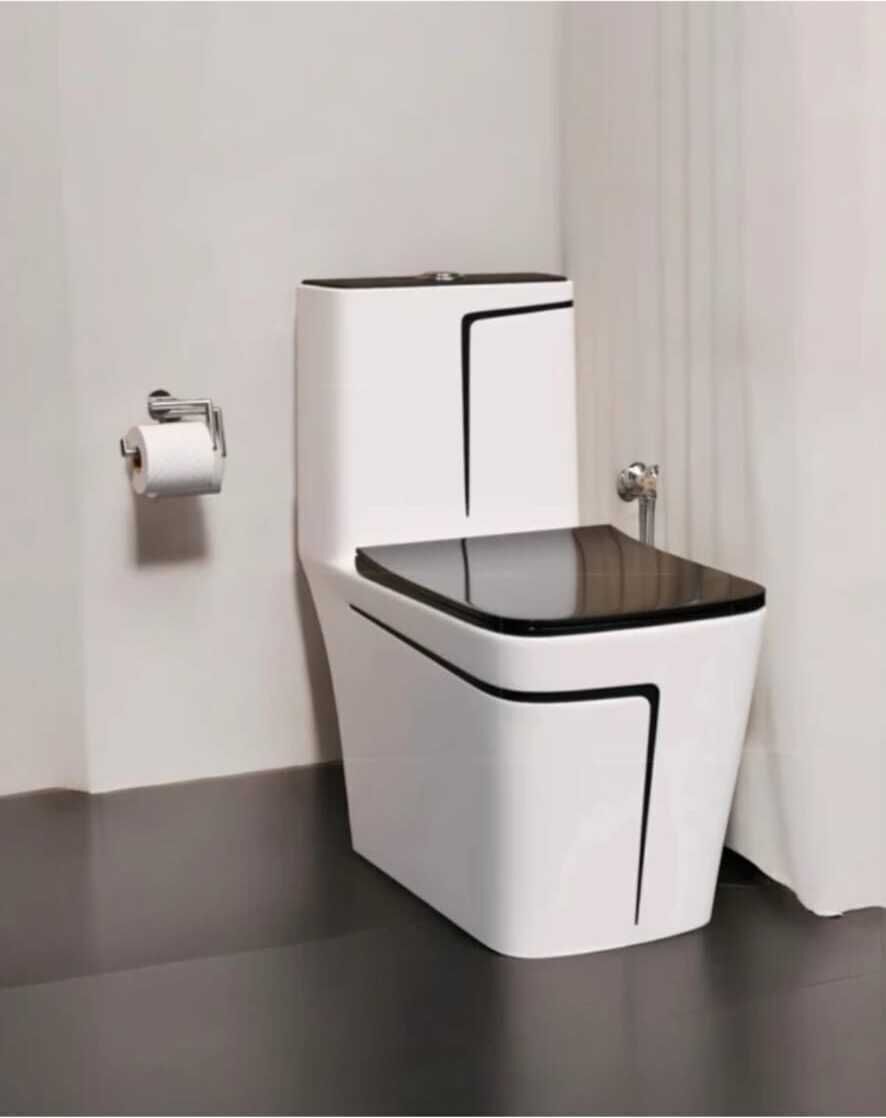 Premium Quality 2001 Shining White commode with Black Finishing Line and Round Flush Button Western Commode-image-20