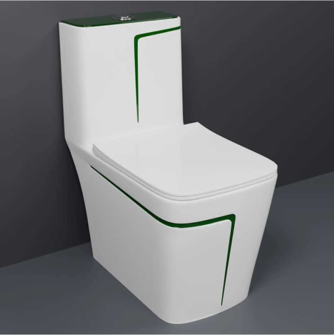 Premium Quality 2006 Shining White commode with Green Finishing Line and Round Flush Button Western Commode-image-22
