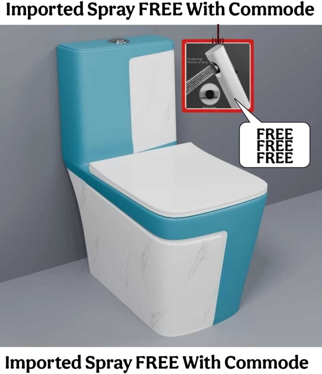 solano C/T018 Premium Quality Shining Matt SKY Blue Commode With White Marble Finish And Round Flush Button Western Commode-picture-47