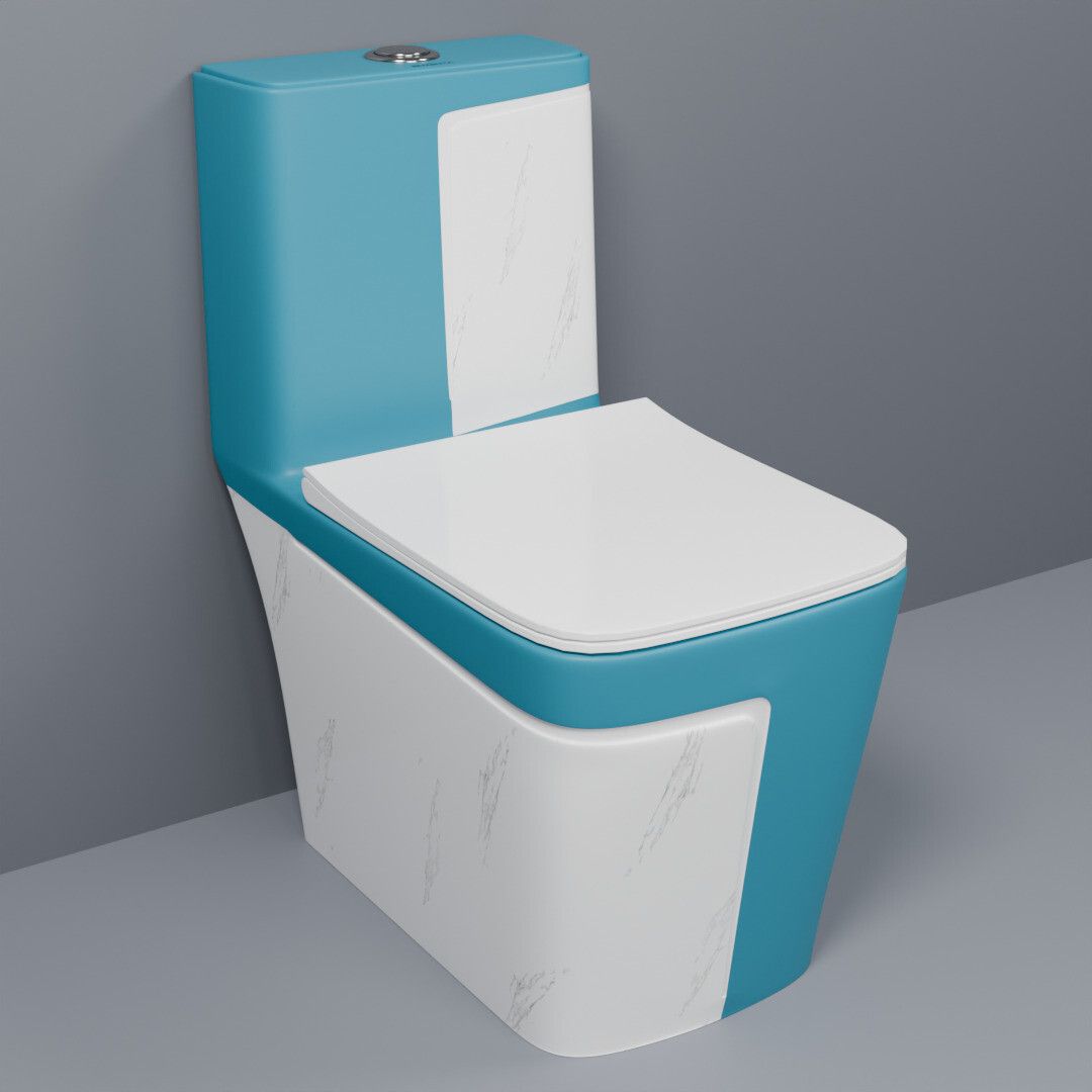 lurexa C/T018 Premium Quality Shining Matt SKY Blue Commode With White Marble Finish And Round Flush Button Western Commode-picture-49