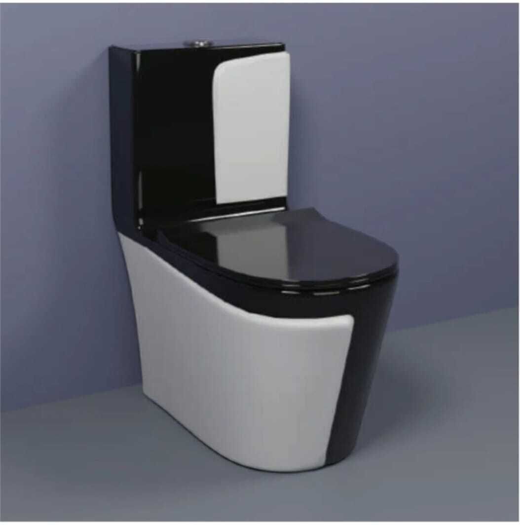 Premium Quality 1021 Shining Black commode with Steel Grey Finish and Round Flush Button Western Commode-image-8