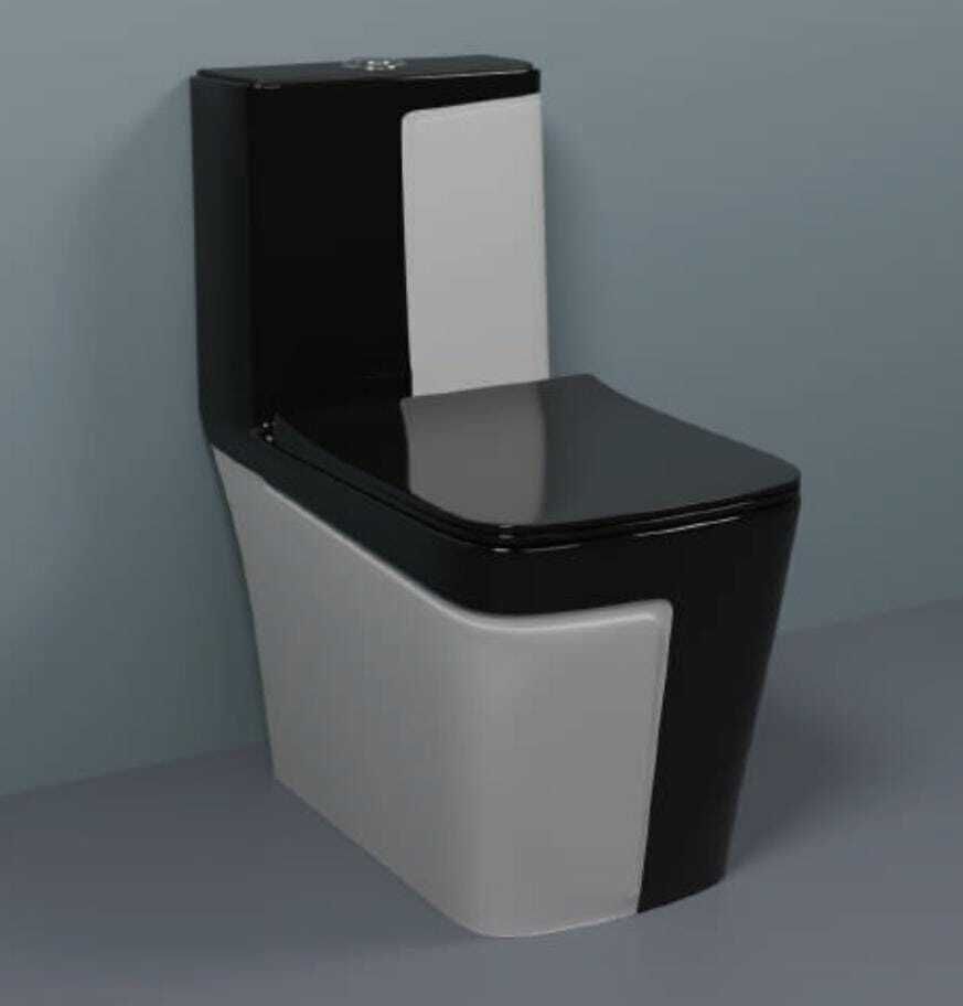Premium Quality 2021 Shining Black Commode With Steel Grey Matt Finish And Round Flush Button Western Commode-image-6