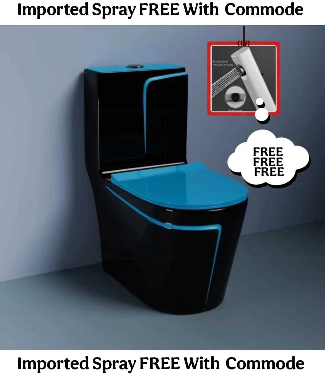 Premium Quality C027 Premium Quality Shining Black commode with T.Blue Finishing Line and Round Western Commode-image-17