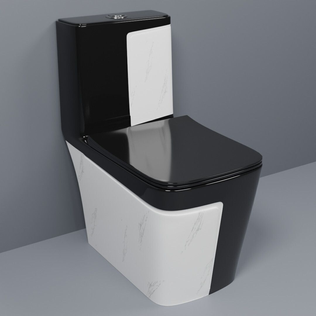 C/T014 Premium Quality Shining Black Commode With White Marble Finish And Round Flush Button Western Commode-image-46