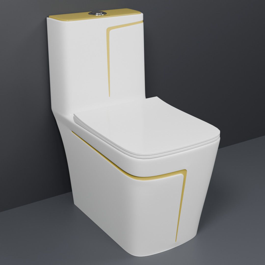 lurexa Dimond Quality LT05 White commode with Yellow Finishing Line and Round Flush Button Western Commode-picture-19