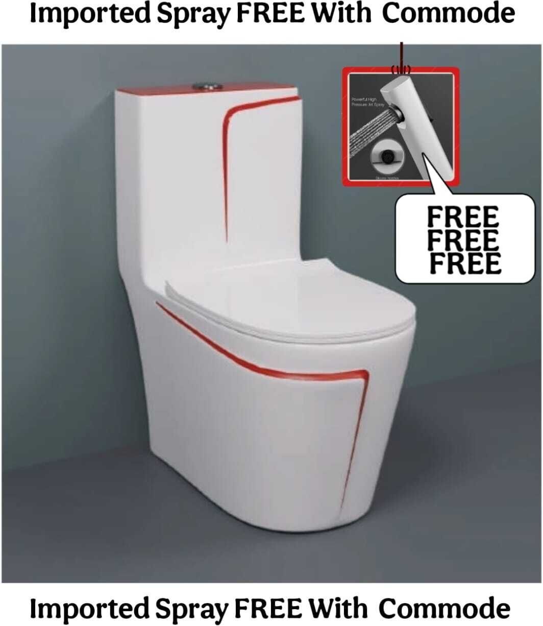solano C04 Premium Quality White Commode With Red Finishing Line And Round Flush Button Western Commode-picture-10