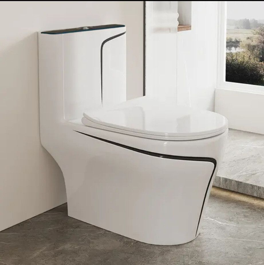 solano Wsc 9901 Premium Quality White commode with Black Finishing Line With Seat Cover and Round Flush Button Western Commode-picture-29