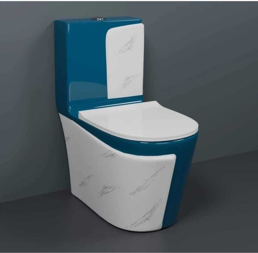 Premium Quality 1029 Shining Royal Blue commode with White Marble Finish and Round Flush Button Western Commode-image-12