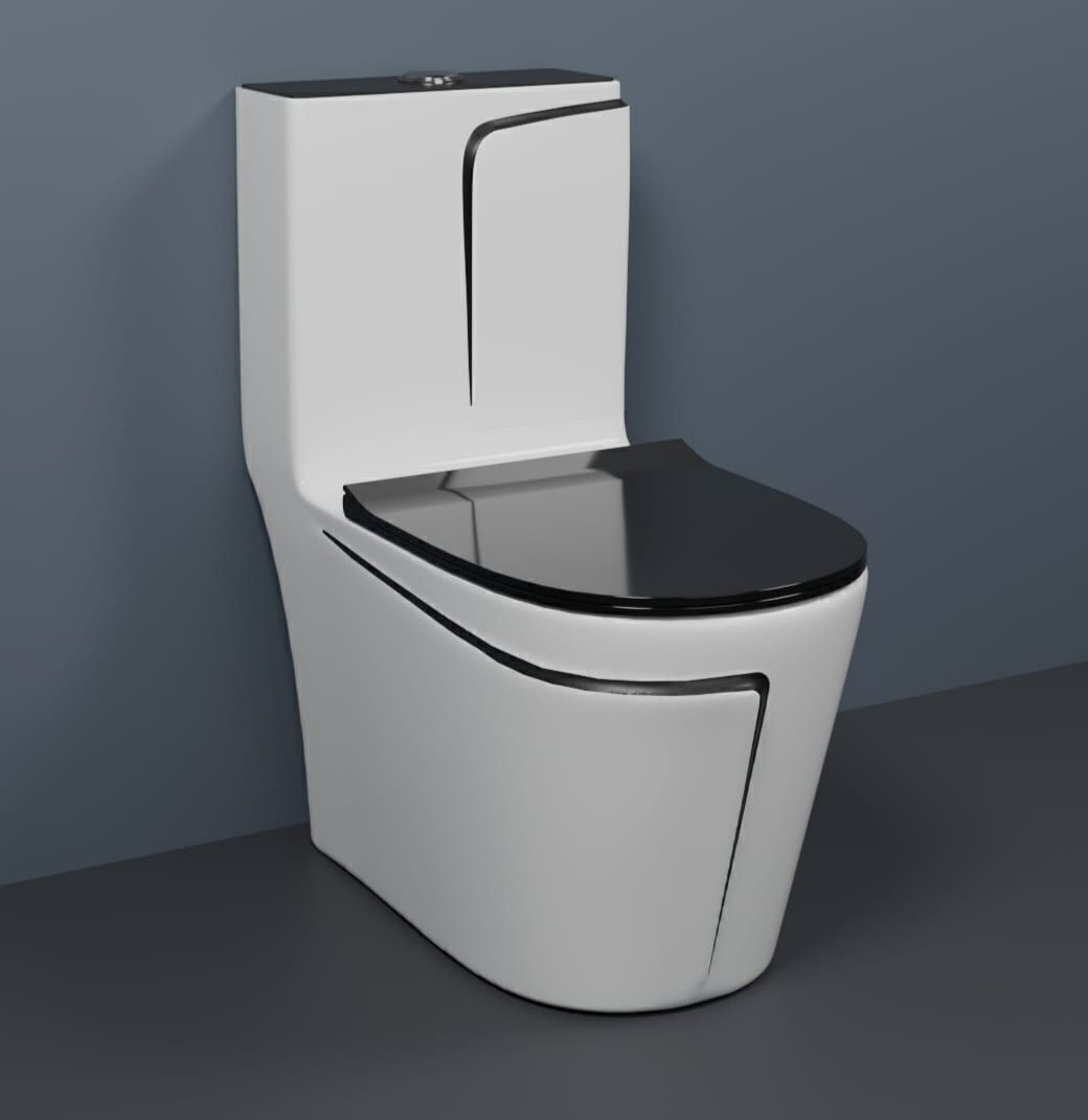 Premium Quality 1001 Shining White commode with Black Finishing Line and Round Flush Button Western Commode-image-20