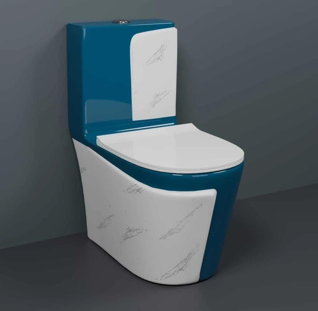 lurexa C029 Premium Quality Shining Royal Blue commode with White Marble Finish and Round Flush Button Western Commode image 1