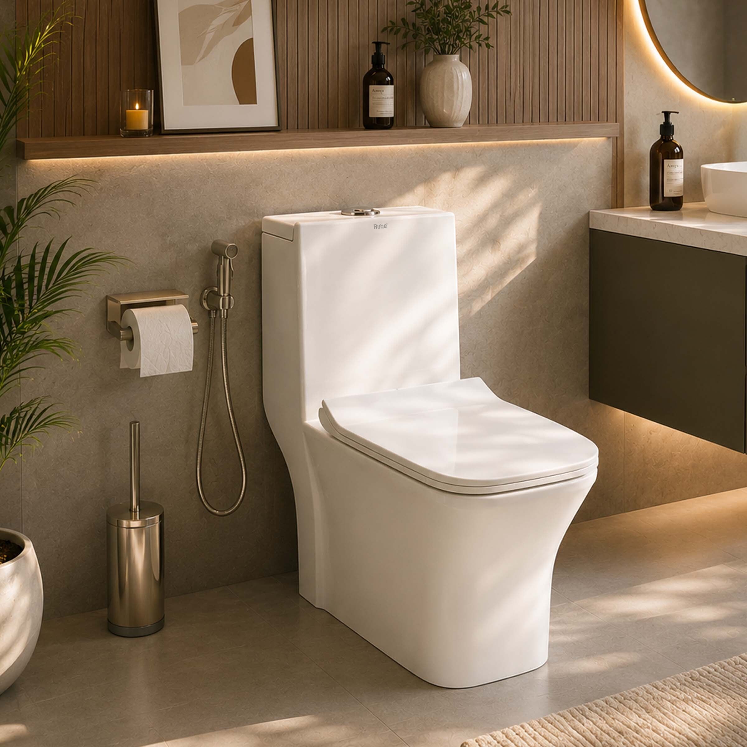 Aric One-Piece Box Rim S-Trap | Siphonic Flushing Western Toilet | Soft-Close Seat | Dual Flush | Anti-bacterial Glaze | Floor Mounted Western Commode-image-43