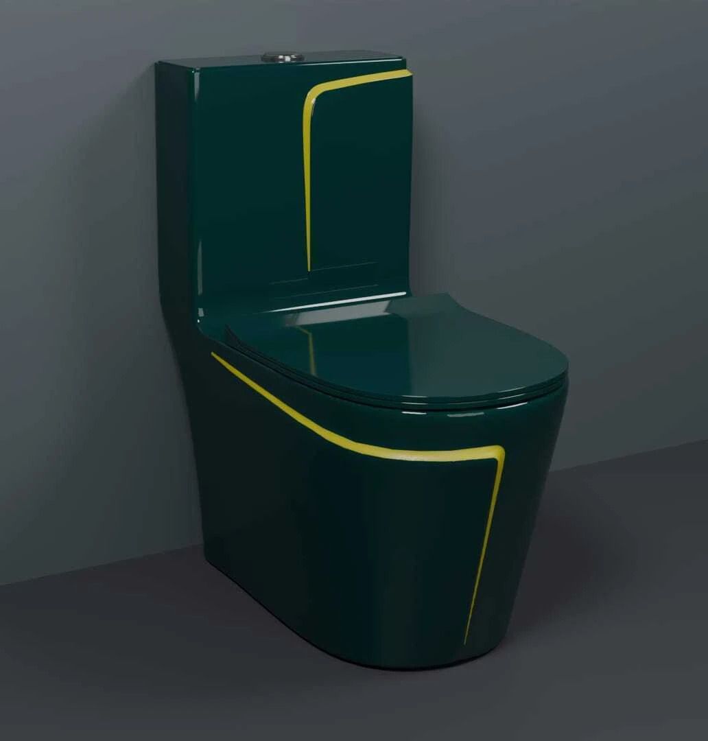 Premium Quality C028 Premium Quality Shining Royal Green commode with Yellow Finishing Line Western Commode-image-36