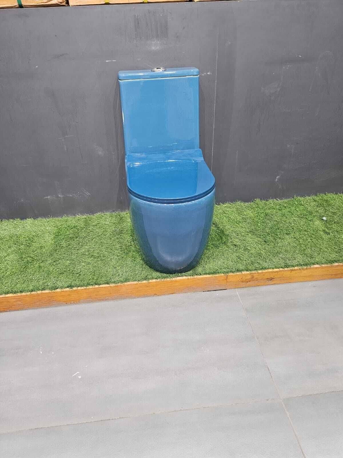 lily Premium Quality Royal Blue Western Toilet/Water Closet/Commode With Soft Close Royal Blue Toilet Seat Cover With Round Flush Button Western Commode-picture-16