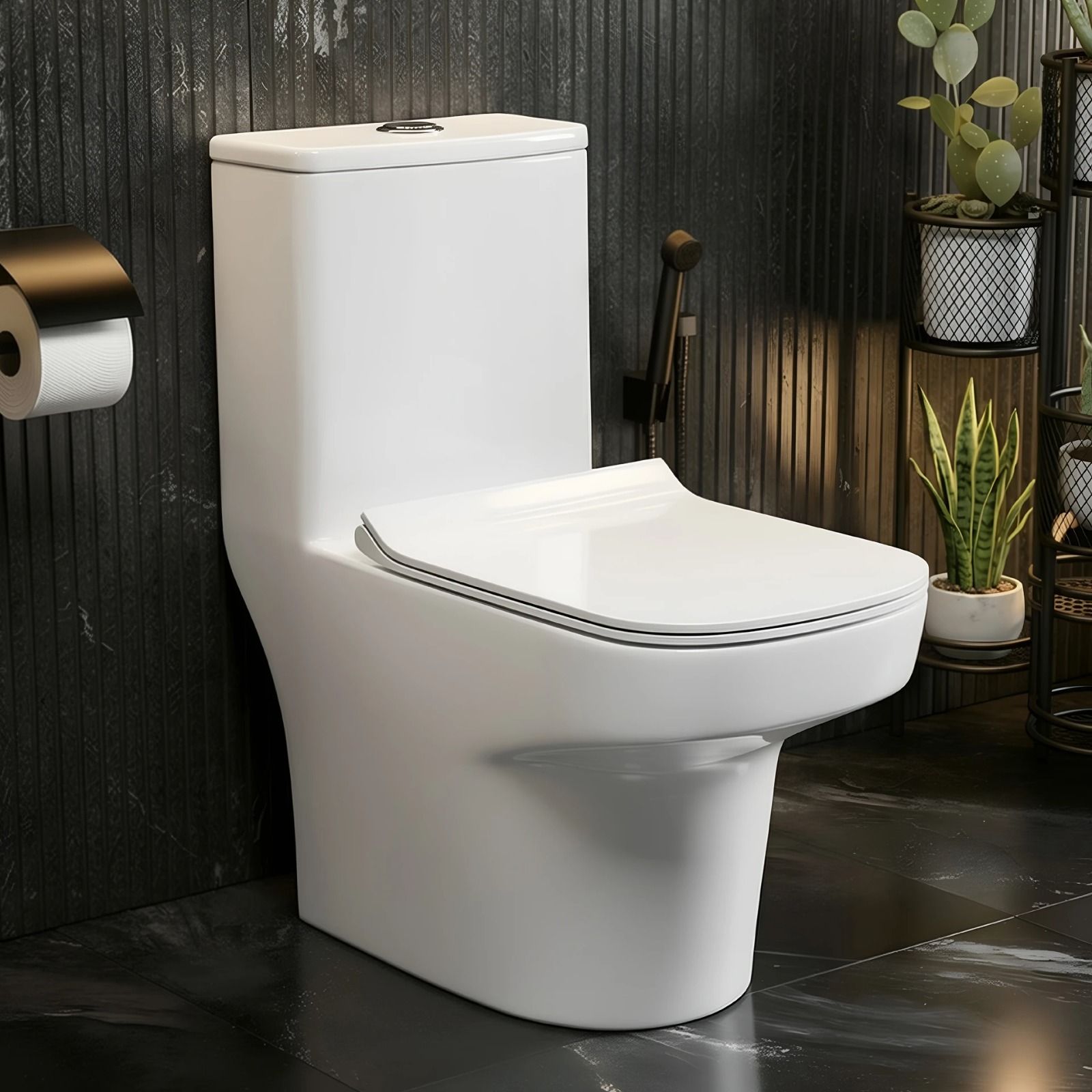 Commode for Toilet/One Piece Western Toilet with Shiphonic Flush/Ceramic One Piece Western Commode with Siphonic Flush & Soft Closing Seat -S-Trap-1012LH Western Commode-image-22