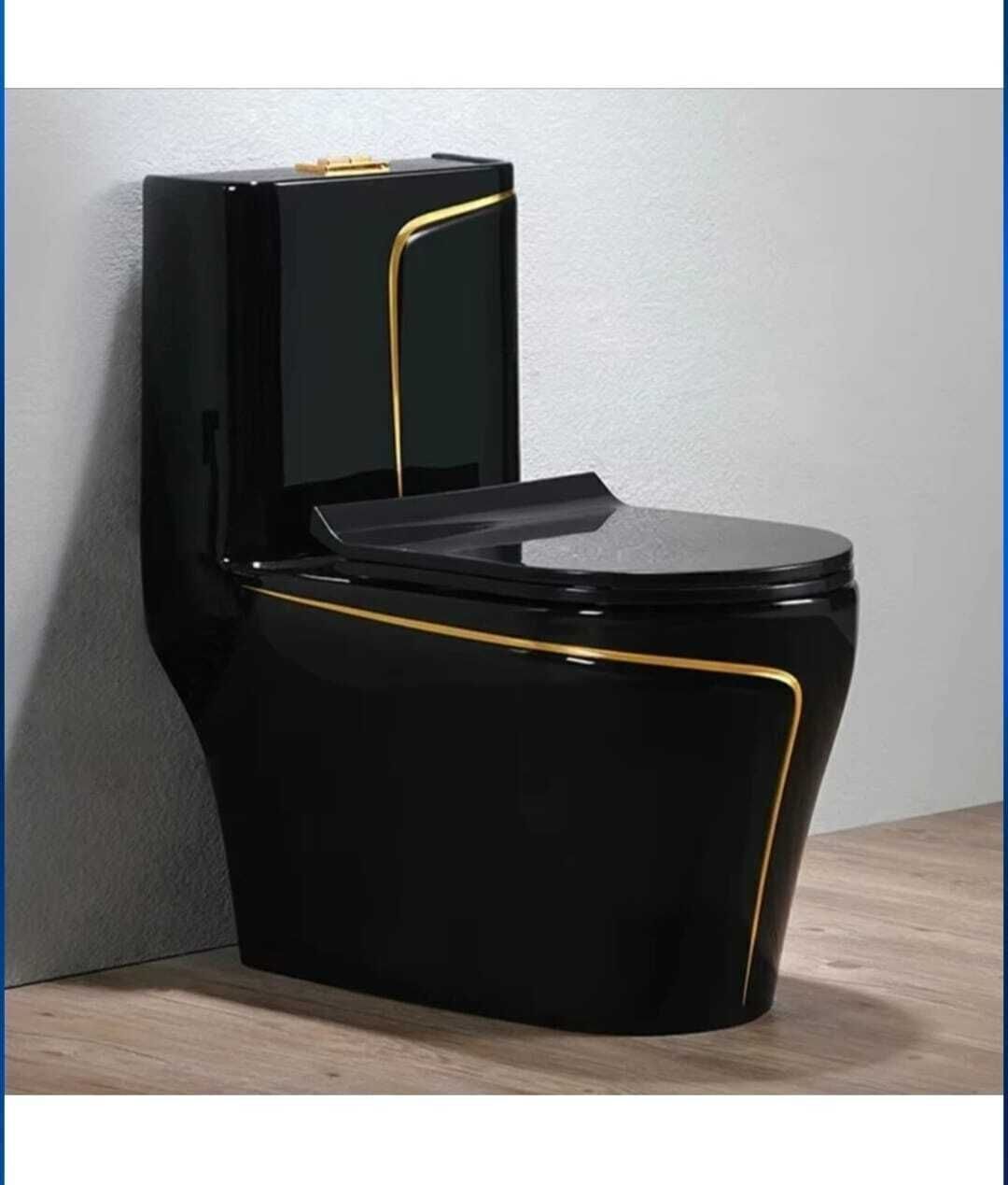 Premium Quality C1010 Black commode with Yellow Finishing Line and Round Flush Button Western Commode-image-11
