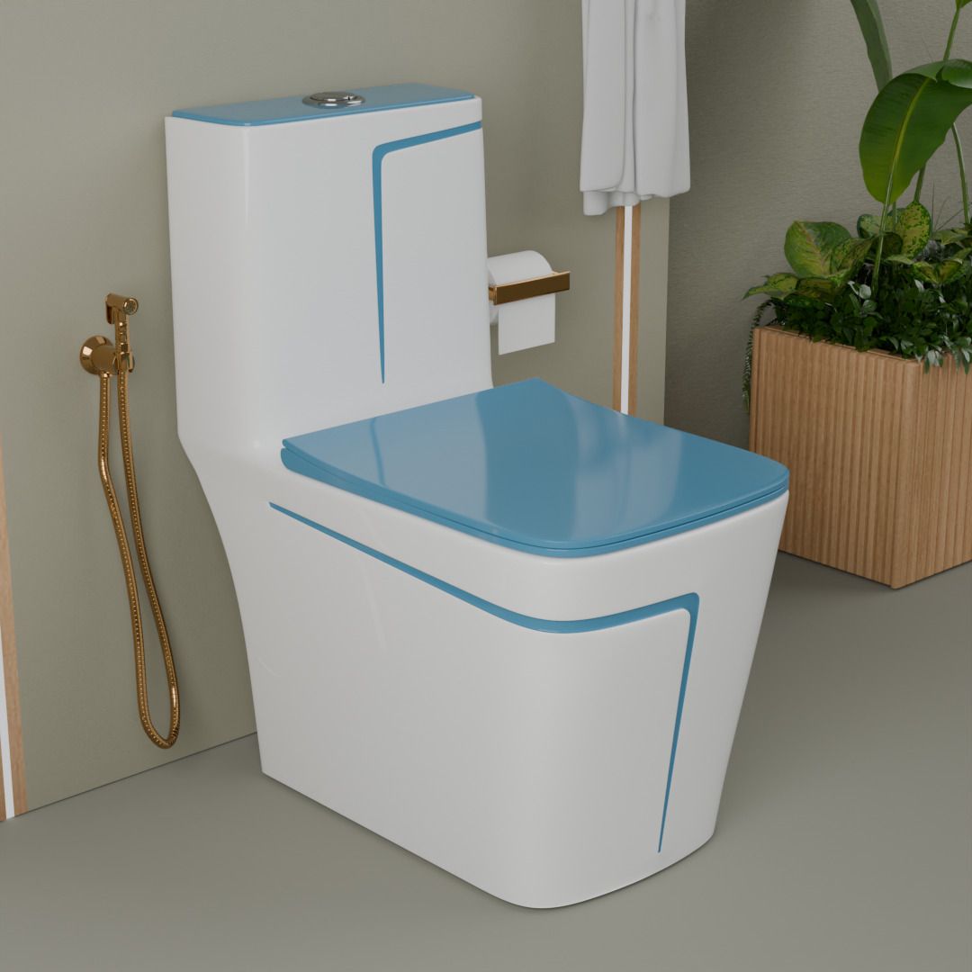 2003EL Premium Quality Shining S-Trap Square White Commode With T.Blue Line Finishing Western Commode-image-45