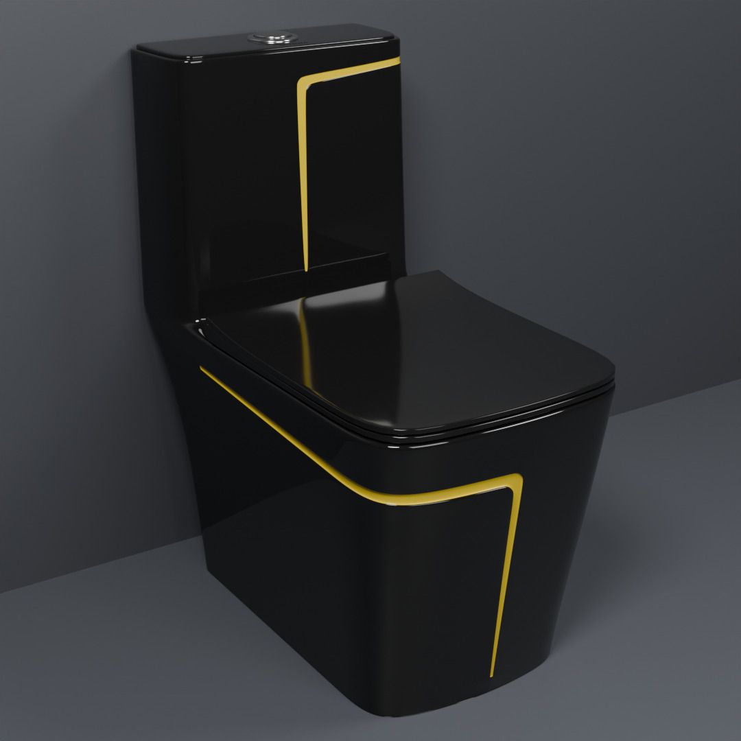 dot C/T010 Premium Quality Shining Black commode with Yellow Finishing Line and Round Flush Button Western Commode-picture-34